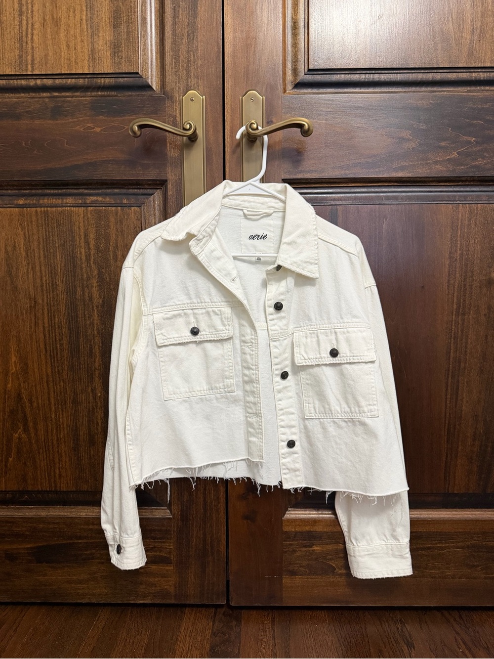 Aerie Women's White Cropped Denim Jacket
